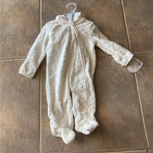 White soft footie with hoodie